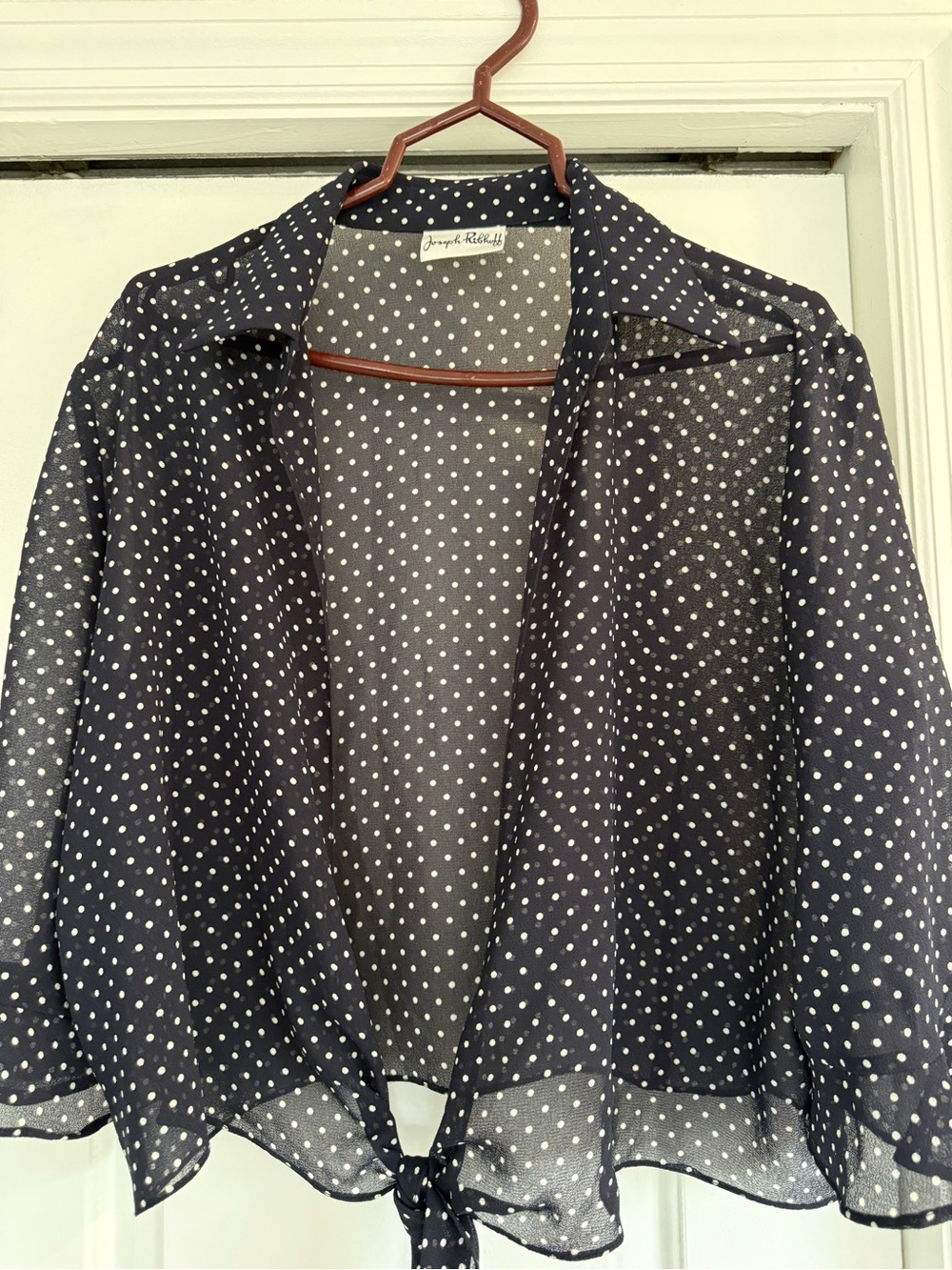 Joseph Ribkoff Black and White Polka Dot Tie-Front Blouse - Picture 3 of 7
